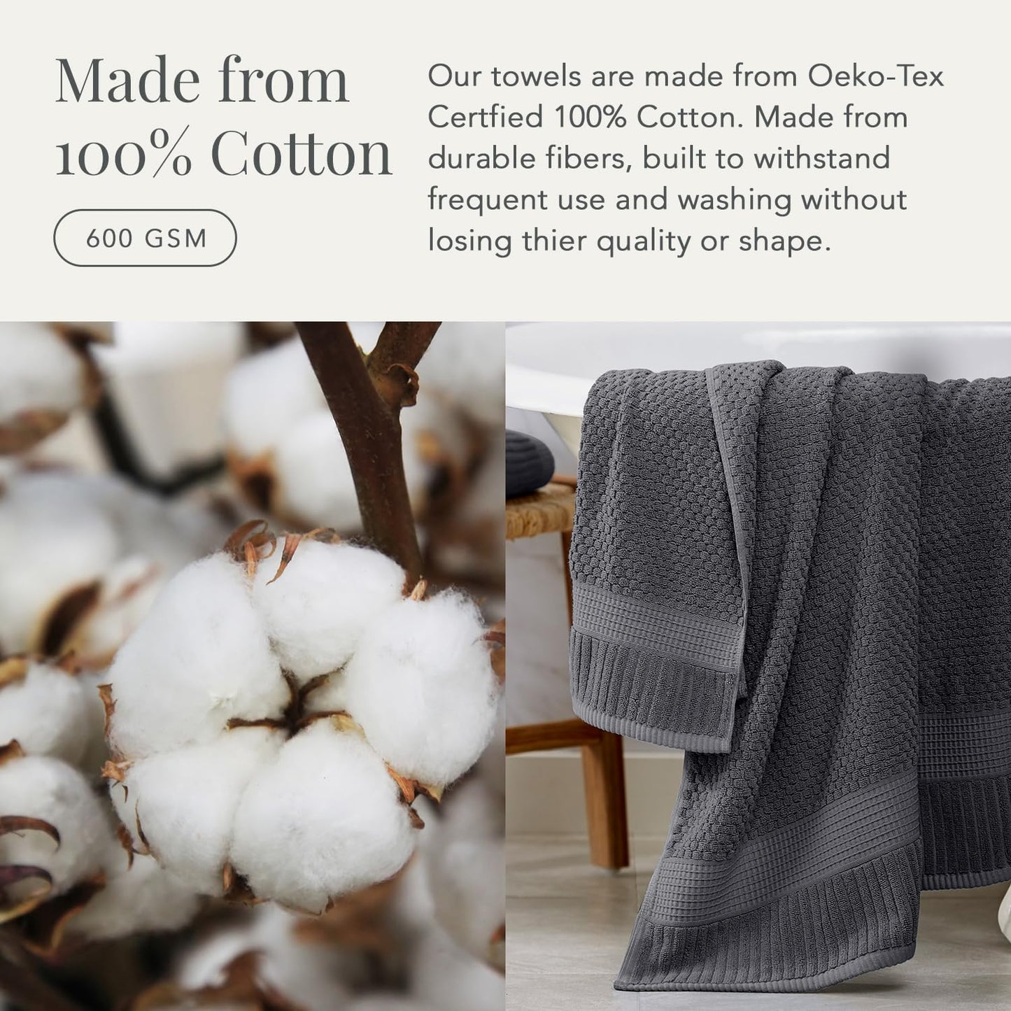NY Loft 100% Cotton Bath Towel 4 Pack | Super Soft & Absorbent Quick-Dry Bath Towels 30" x 52" |Textured and Durable Cotton | Trinity Collection
