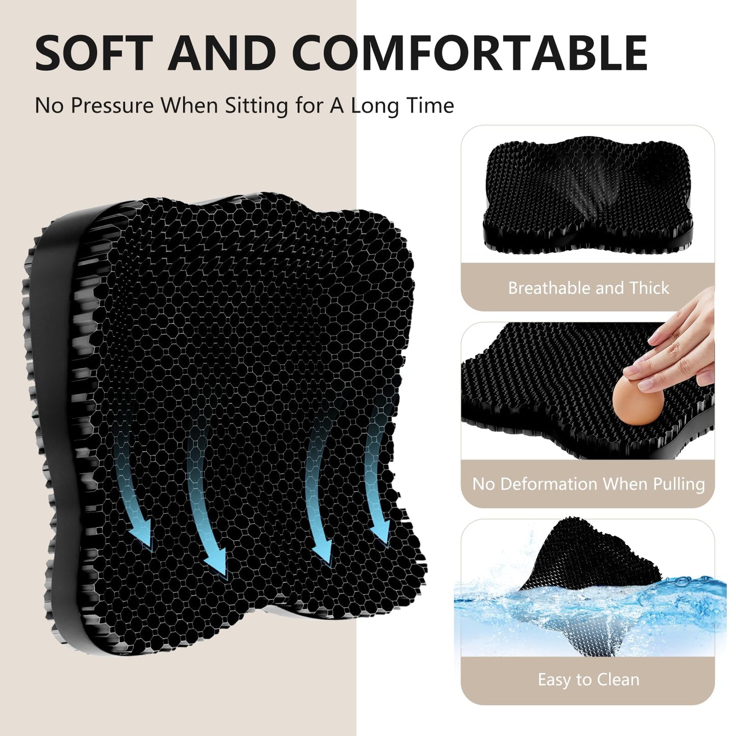 Tsmertor Enlarged Gel Seat Cushion 19in Super Large Thick Gel for Pressure Relief for Long Siiting, Coccyx Sciatica Pain Relief