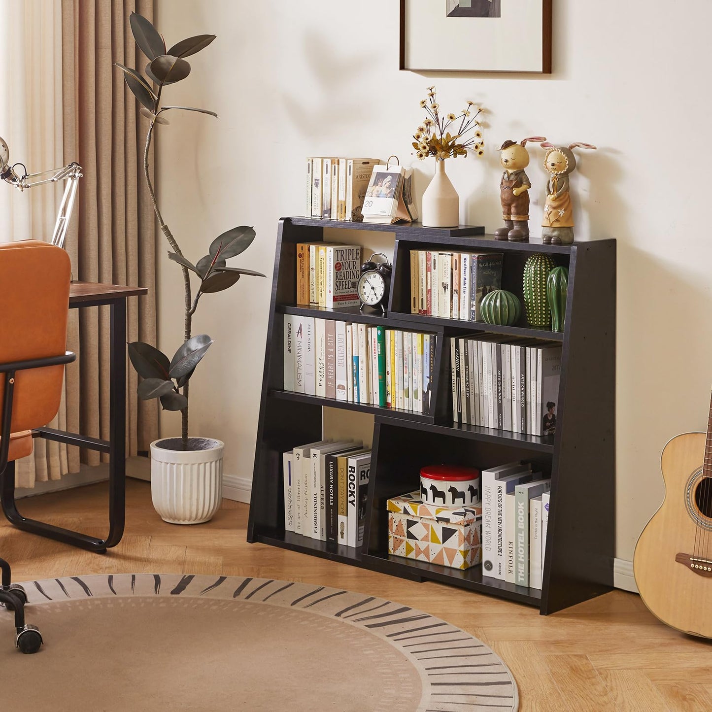 Aibiju Wooden Expandable Bookcase, 3-Tier Storage Shelf with 6 Compartments, Freestanding Storage Shelf, Modern Style,for Small Space or Corner