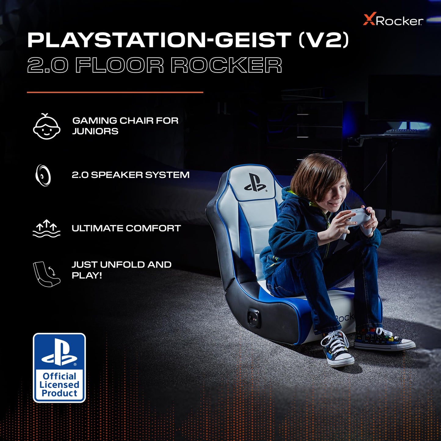 X-Rocker PlayStation Geist 2.0 Floor Rocker, Audio Gaming Chair - Headrest Speakers, Ergonomic Support, Foldable Rocking Base