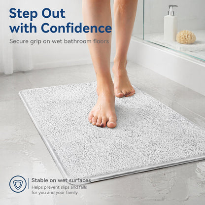 Muecleao Loofah Shower Mat, Non Slip Anti Mould Bath Mats with Reinforced Edge for Inside Shower, Washable Antibacterial Soft PVC Bath Mat with Drain