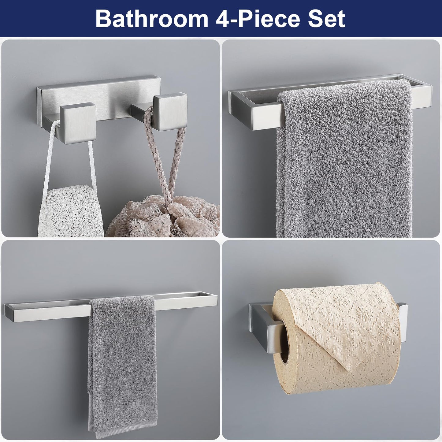 TURS Brushed Finish 4-Pieces Towel Bar Holder Sets,Concealed Screws