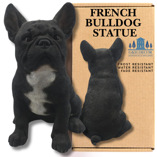 G&H Decor Realistic French Bulldog Statue - Hand Painted 30cm Dog Figurine - Intricate Detail French Bulldog Ornaments for Outdoor or Indoor Use -