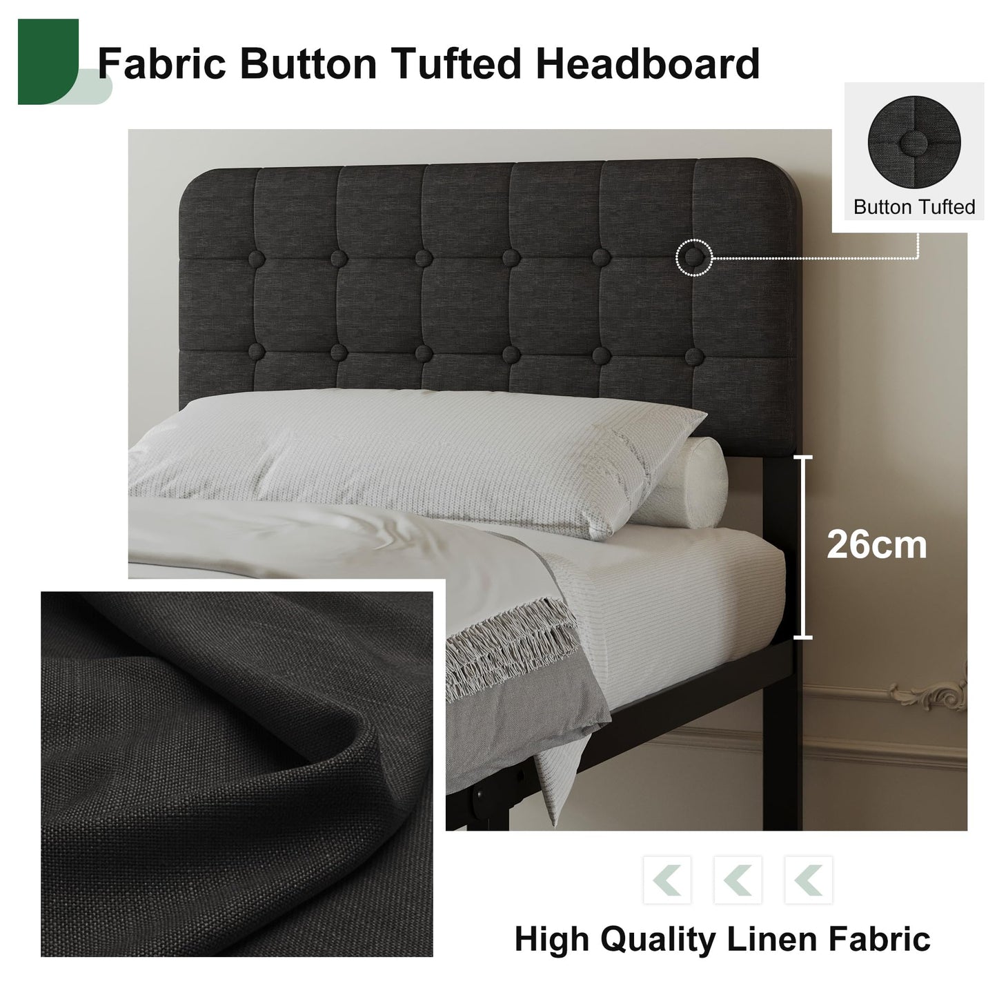 EMODA Small Single Bed Frame with Upholstered Headboard and Footboard