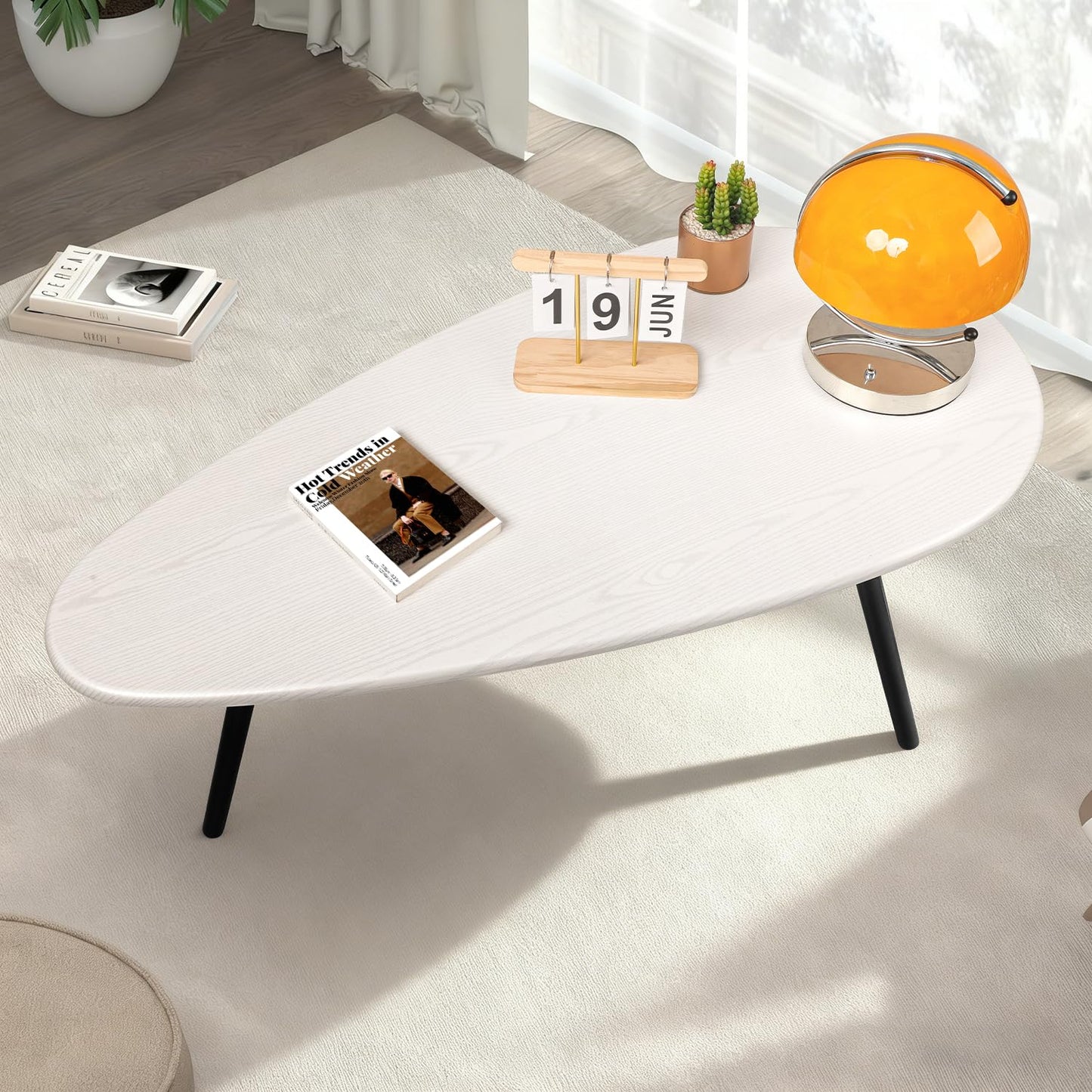 WDSHIYI Large Oval Coffee Table Espresso Wood Mid Century Modern Unique Retro Farmhouse - Contemporary Triangle Small Table for Living Room