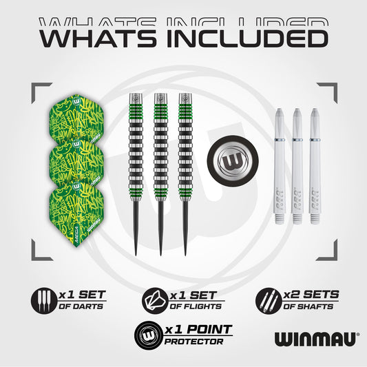 WINMAU Advance 500 Series Tungsten Green 24 Gram Steeltip Darts Set with Flights and Shafts (Stems)