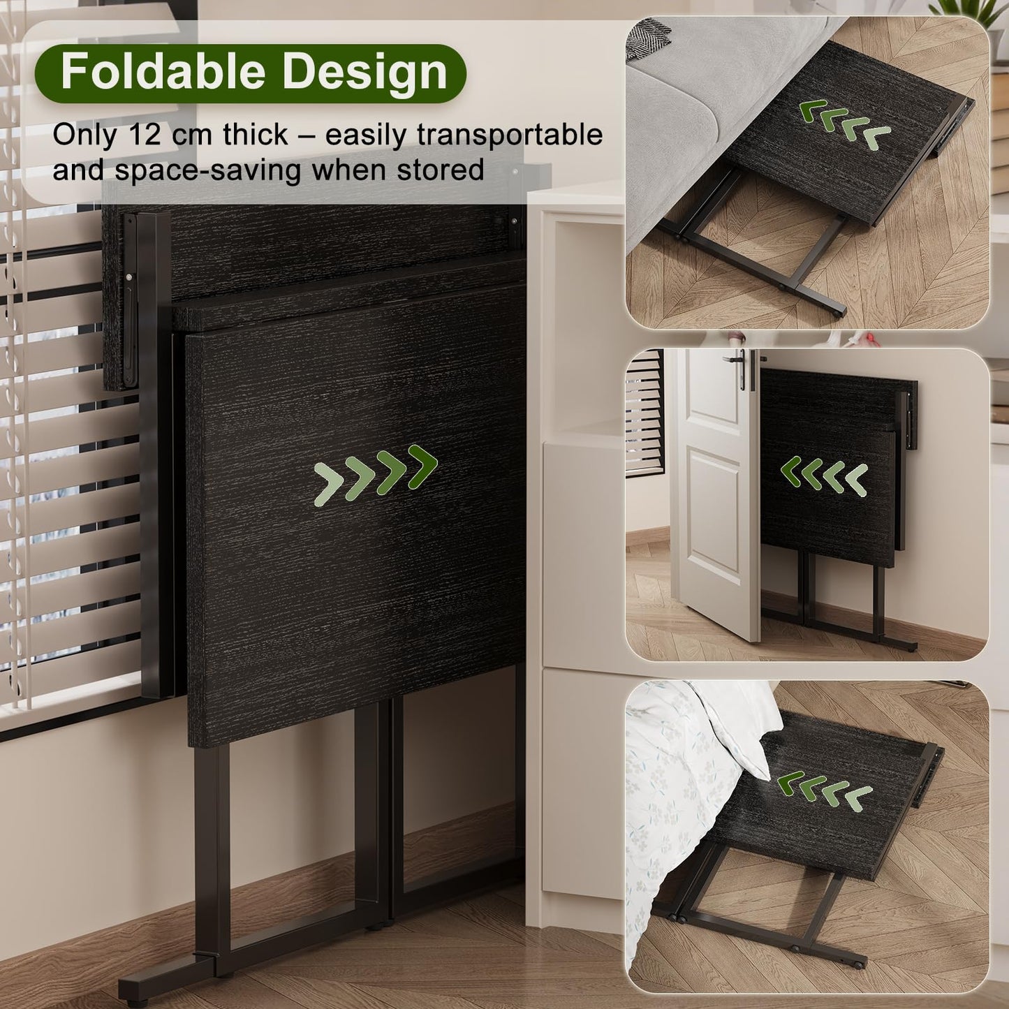 JUMMICO Foldable Desk,Small Desk with Monitor Shelf,2-Tier Folding Table for Home, Office, School, Computer Desk for Small Space,Black