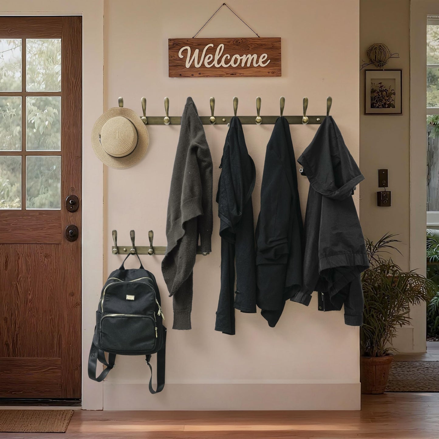HONSKY Wall Mounted Coat Rack 94cm - Heavy Duty Metal 10 Double Hooks, Sturdy Hook, Space-Saving Coat Hanger for Hallway/Entryway/Bedroom