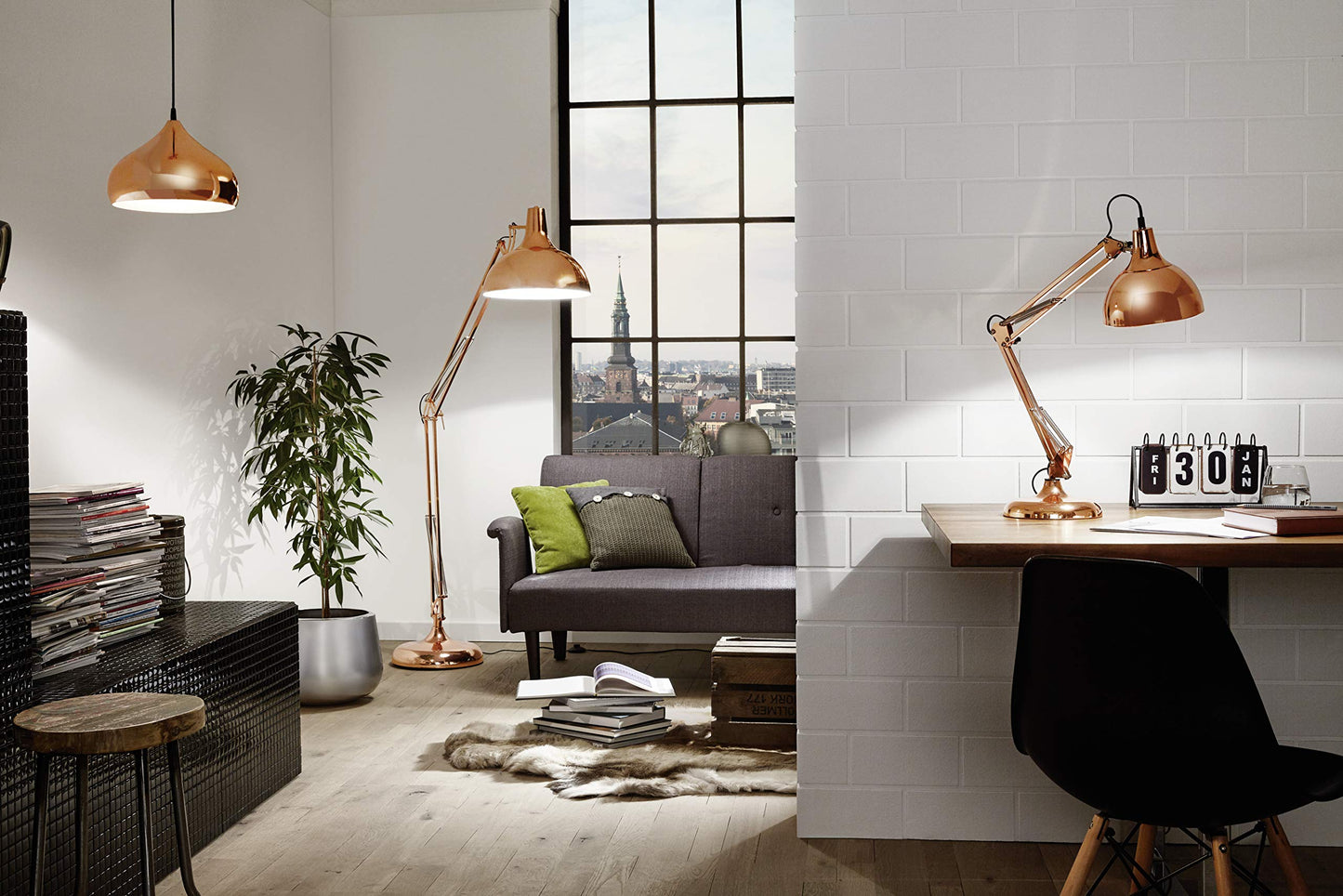 Eglo Borgillio Table lamp, 1-Flame Vintage Desk lamp in Industrial Design, Bedside lamp Made of Steel, Colour: Copper, Socket: E27, incl. Switch