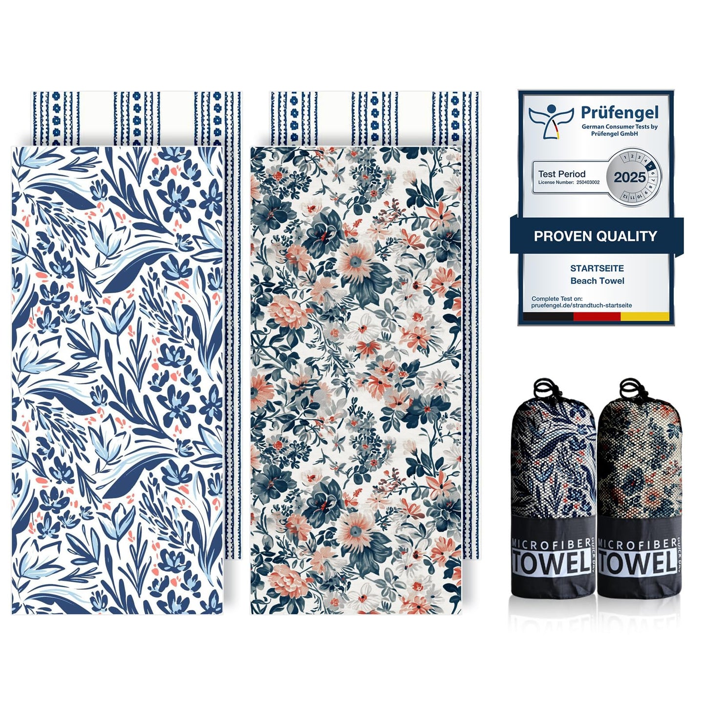 Microfibre Beach Towels for Adults - 200x90cm 2 Pack Extra Large Beach Towels in Gift Boxed, 250 GSM, Sand Free