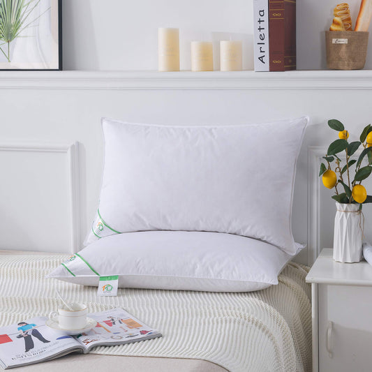 SUFUEE Goose Feather and Down Pillows Pair, Luxury Pillows with 100% Cotton Cover, Medium and Soft Firmness, Hotel Quality(48X74cm)