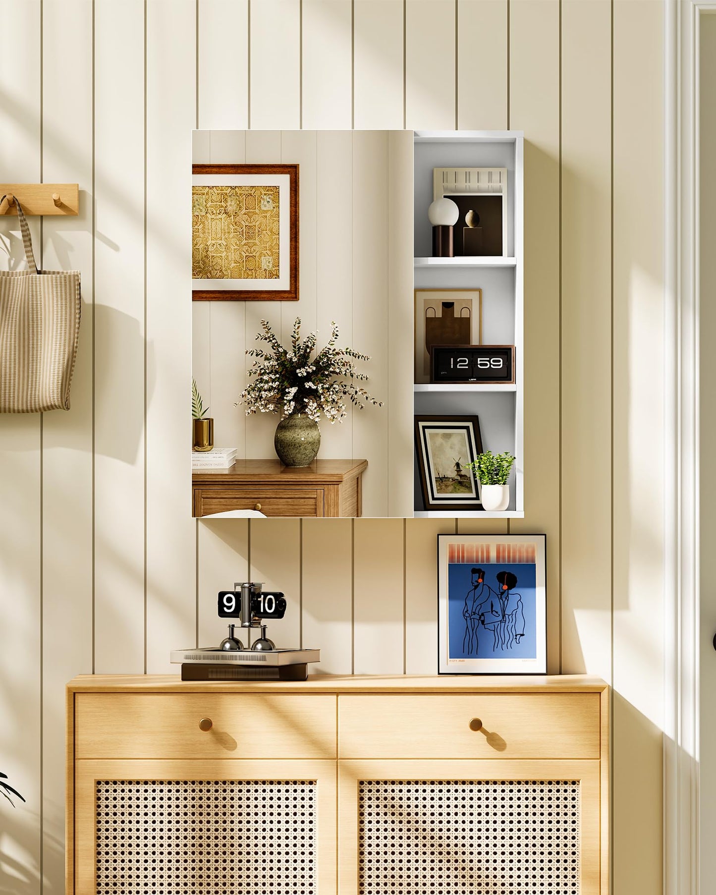 CHOEZON Mirror Cabinet, Wall-Mounted Medicine Cabinet with Mirror, Storage Cabinet with Open Storage Compartments
