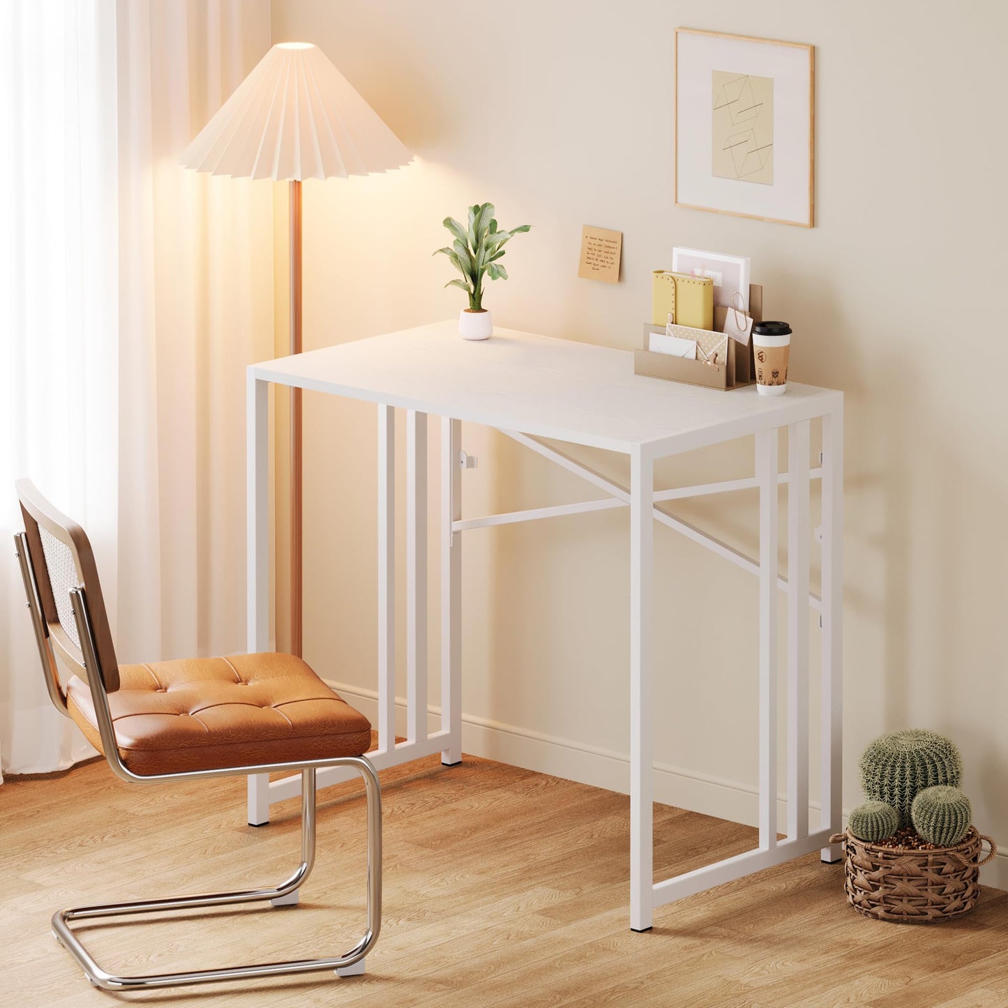 Lutown-Teen 90 cm Small Folding Computer Desk No Assembly Required, White