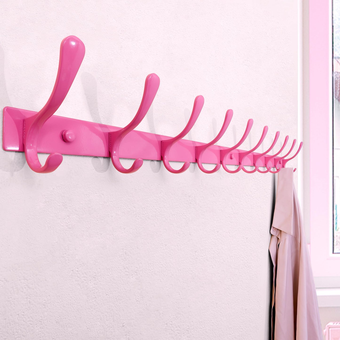 SKOLOO Wall Mounted Coat Rack - 10 Hooks, Heavy Duty, Stainless Steel, Metal Wall Hanger, Sturdy Wall Hooks for Hanging Coat, Jacket, Clothes, Hat