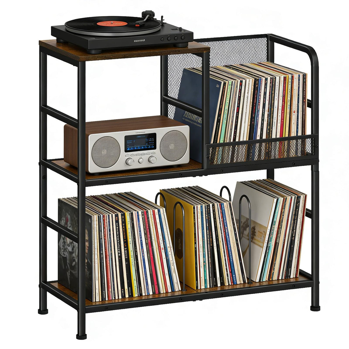 3 Tier Record Player Stand, Vinyl Storage Turntable Holds Up to 150 Albums