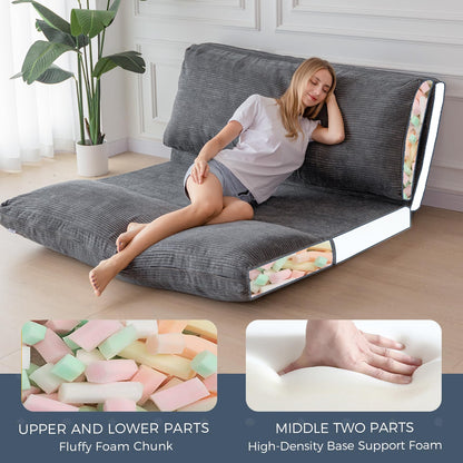 MAXYOYO Folding Corduroy Sofa Bean Bag Bed Chair Foam Filling Extra Thick 4 Fold Floor Couch Matress for Adults