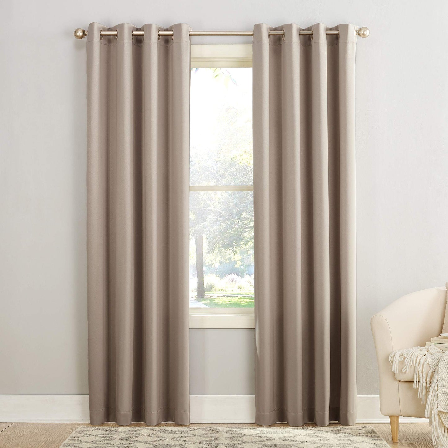 Sun Zero Barrow 2-Pack Energy Efficient Grommet Curtain Panel Pair, 54" x 95", Stone