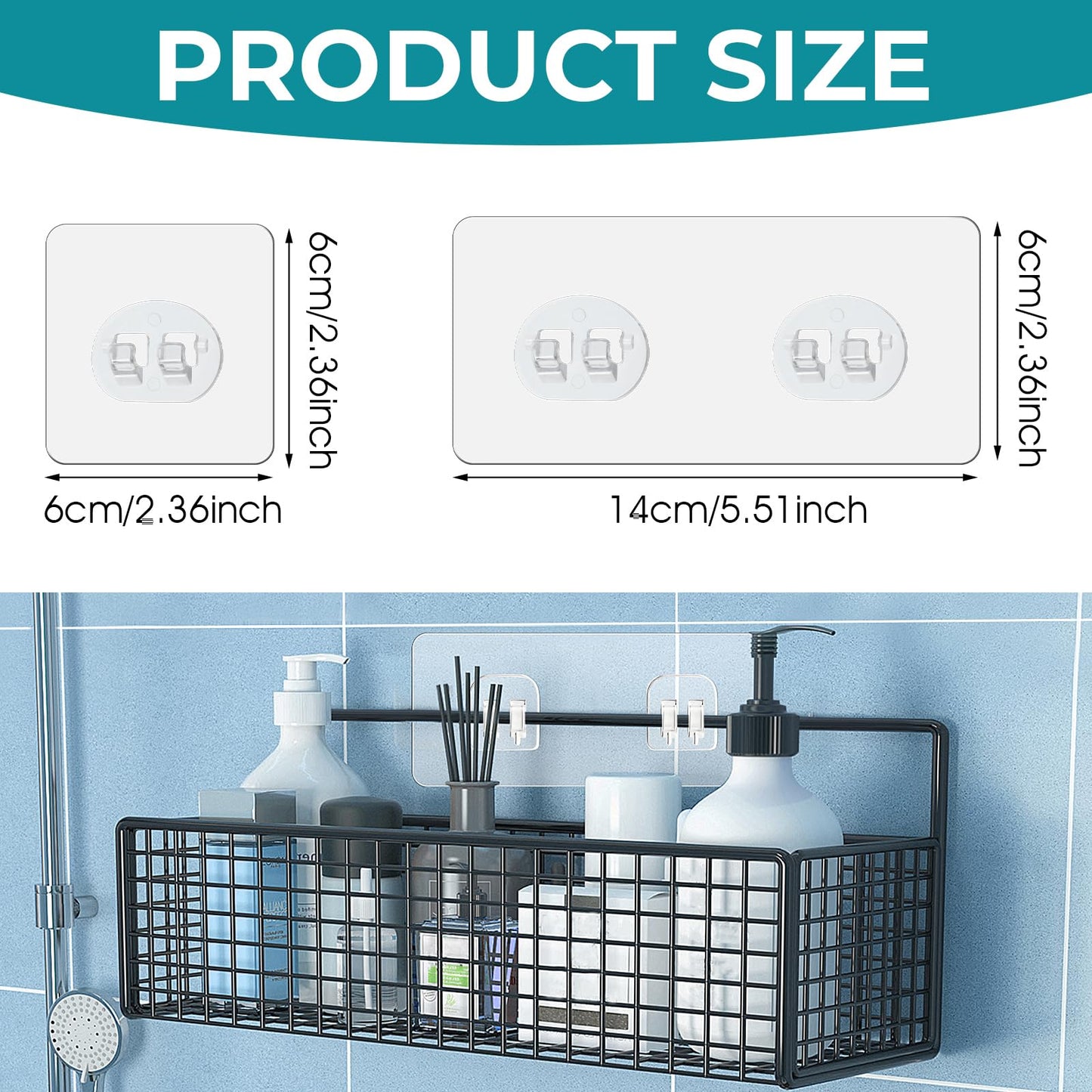 Shower Caddy Adhesive Replacement, Transparent Strong Adhesive Hooks, No Drilling Waterproof Wall Hooks for Shower Caddy, Corner Shower Shelves