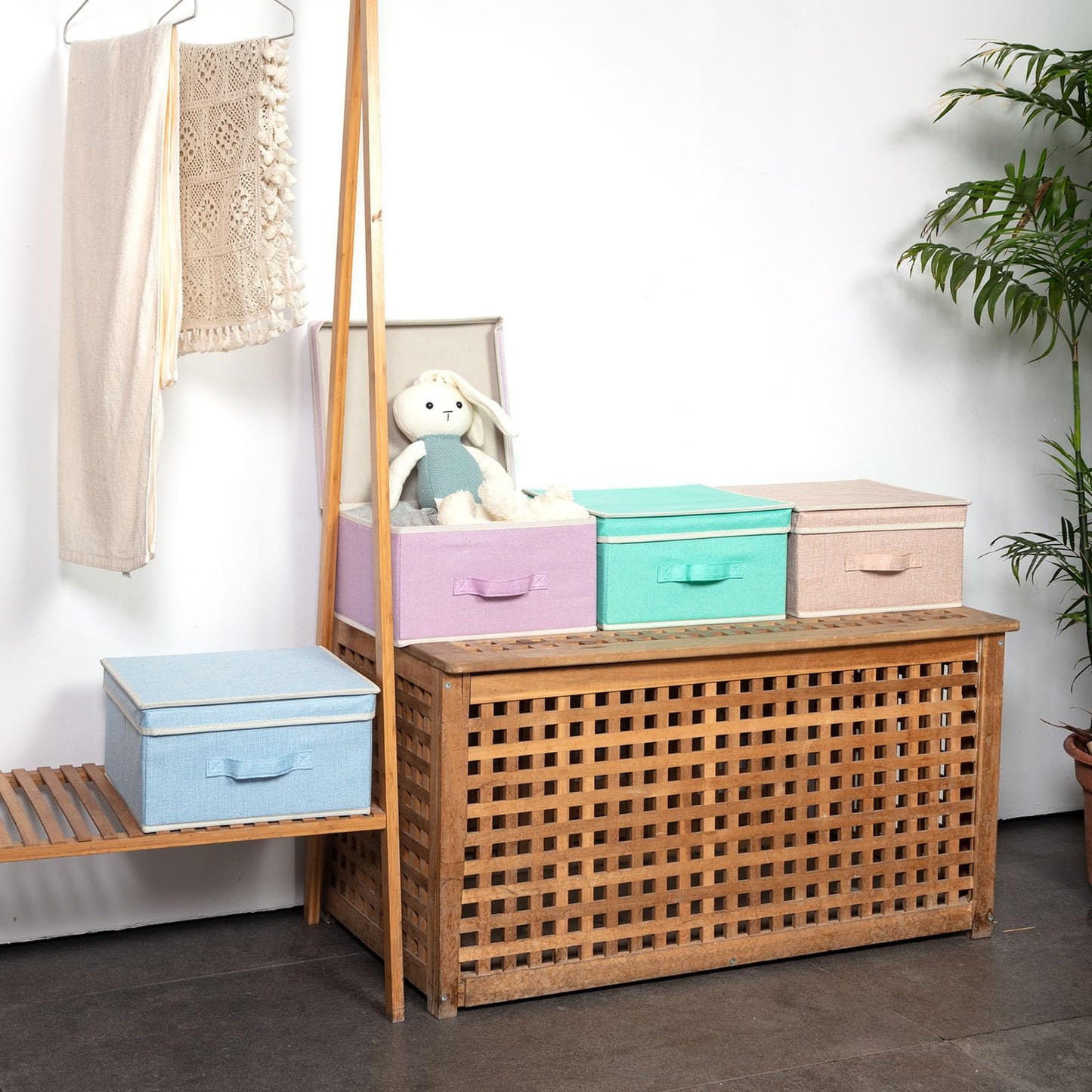 Storage Boxes with Lid Linen Clothing Storage Basket case 4 Mixed Colors B