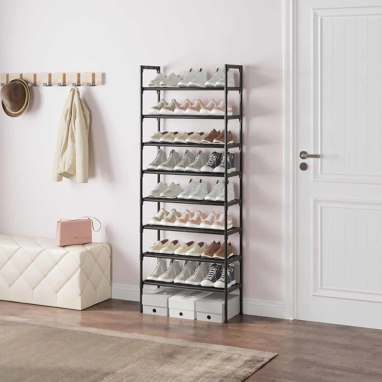 AcornFort® S-536 8 Tiers BLACK Adjustable Shoe Storage Shoe Rack Organiser Shelf Hold Stand for 24 Pairs Shoe Sturdy Design, Space Saving