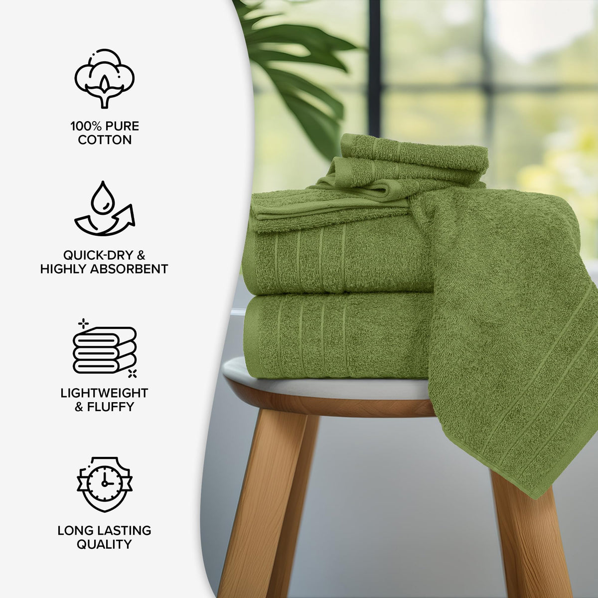 100% Cotton 8 Piece Towel Bale Set - Luxury Bathroom Towels Forest Green