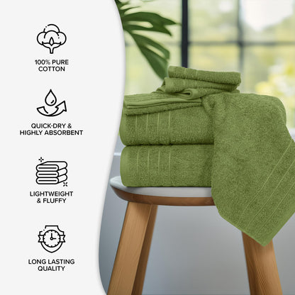 100% Cotton 8 Piece Towel Bale Set - Luxury Bathroom Towels Forest Green