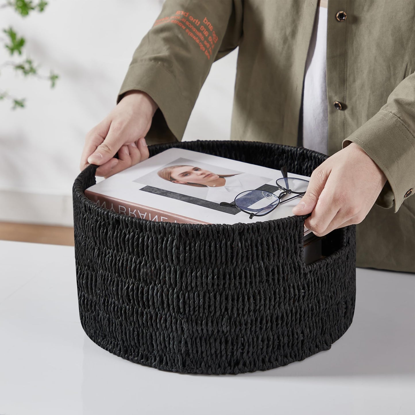 Vagusicc Woven Storage Baskets Set of 3, HandWoven Round Wicker Storage Basket with Handles, Natural Wicker Shelf Baskets Organizer