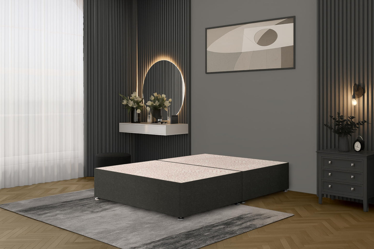 Bed Centre Bliss Grey Linen Divan Base with Optional Drawers and Headboard (5FT King, No Drawers No Headboard)