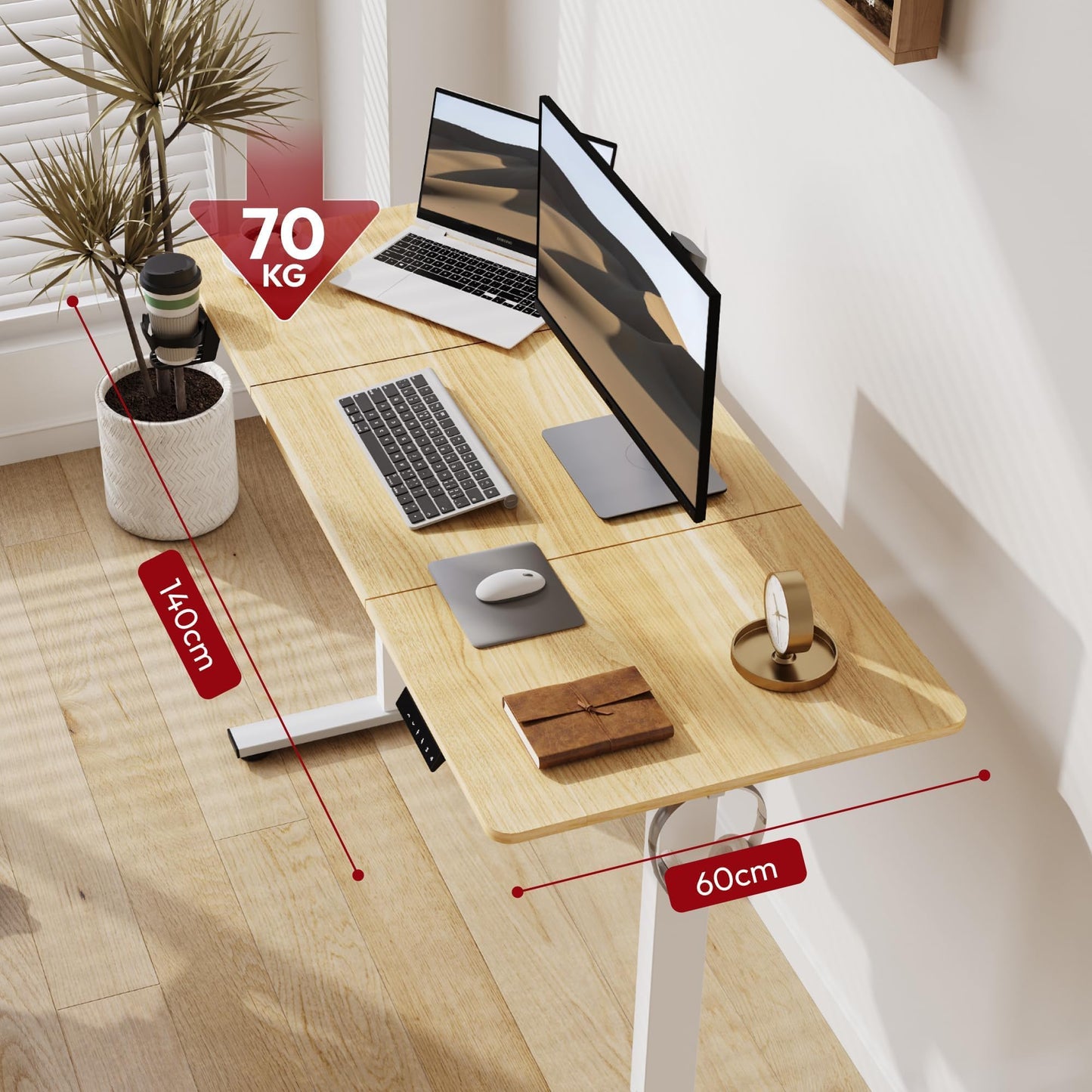 SANODESK 140 * 60 Electric Standing Desk Height Adjustable Standing Desk with Cable Management Tray Sit Stand Table Adjustable Desk Stand Up Desk