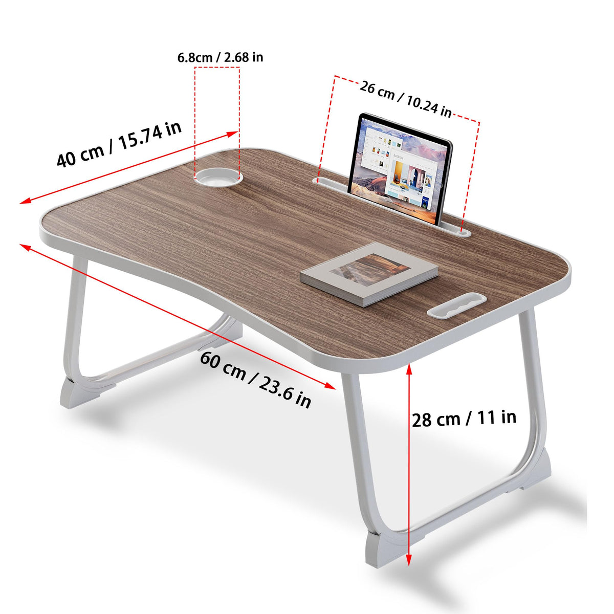 Laptop Bed Desk, Lap Desk Breakfast Tray Table for Home and Office,Eating, Reading, Writing on Bed, Sofa,Laptop Stand for Bed Brown