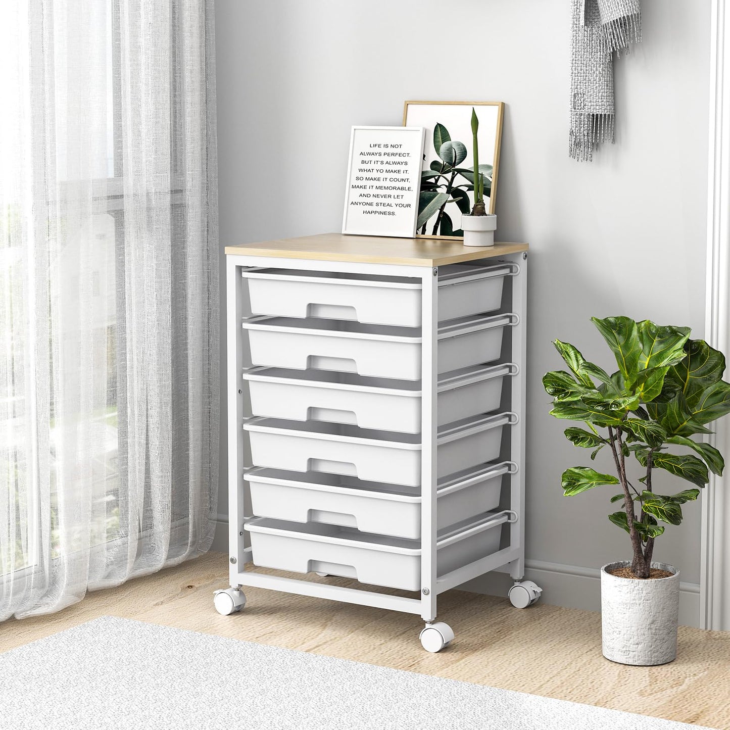 SYKIARIOL 6-Drawer Storage Trolley Rolling Cart, White