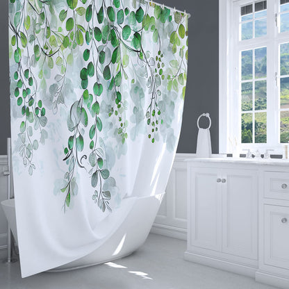 LIVETTY Shower Curtain 180×180cm Plant Bathroom Decoration Leaves Shower Curtains Mould Proof Floral Shower Curtain Fabric Bathroom Curtain with 12