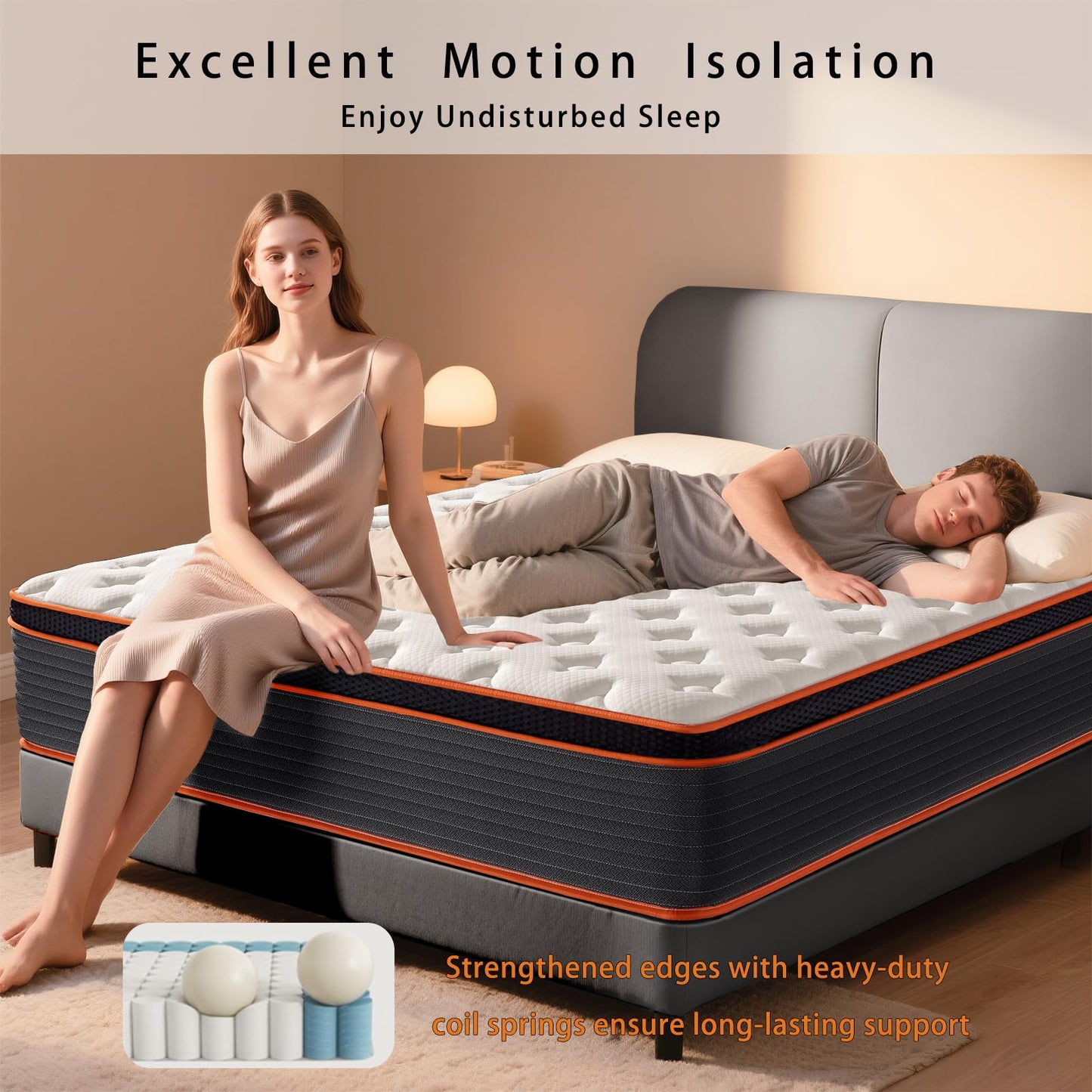 SEZMOONSI Double Mattress 4FT6, Hybrid Gel Memory Foam Pocket Sprungs Mattress, Motion Isolated, 7-Zone, Orthopedic, Pressure & Back Pain Relief