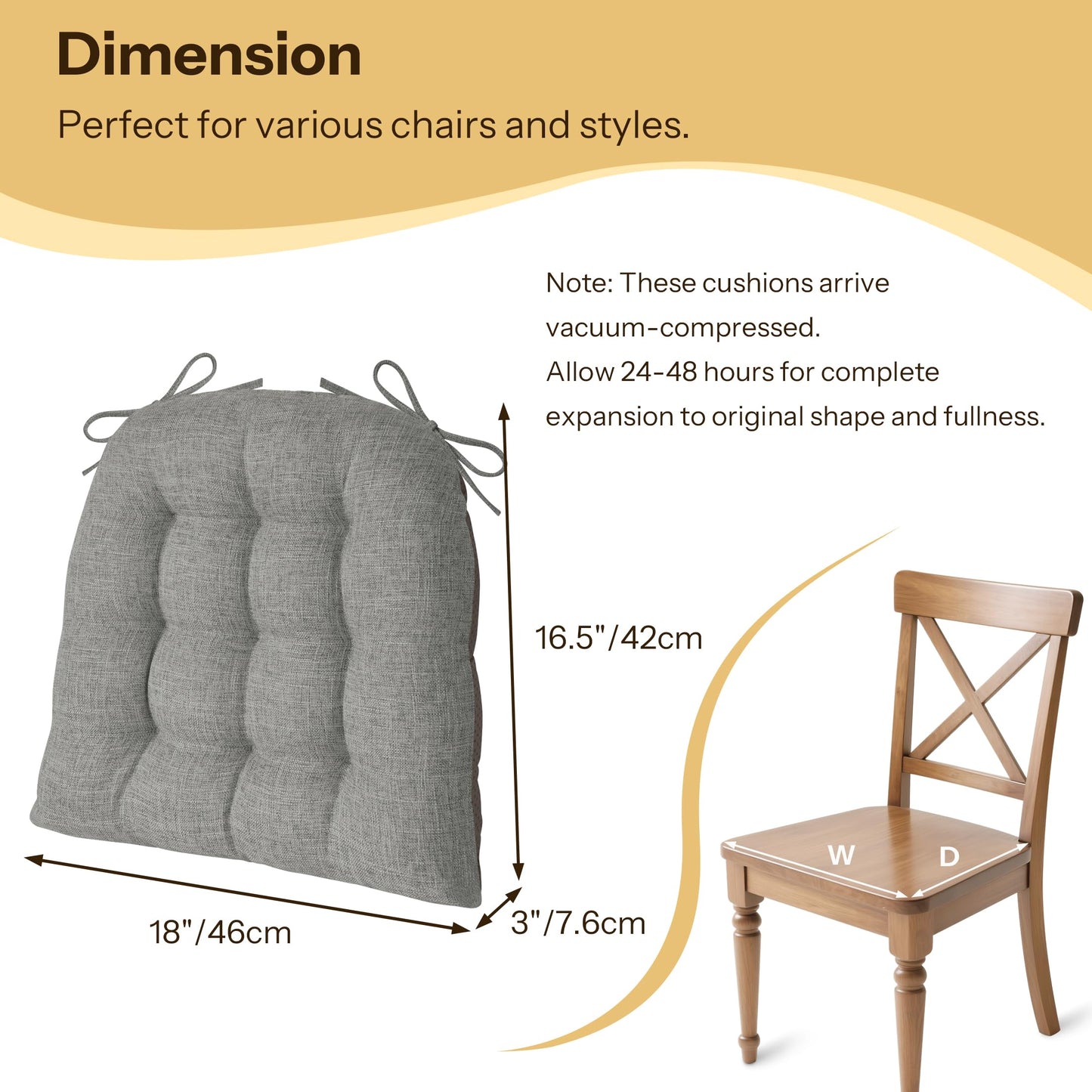 FlyGulls Chair Cushions for Dining Chairs Set of 2 46x42x7.6 cm Light Grey