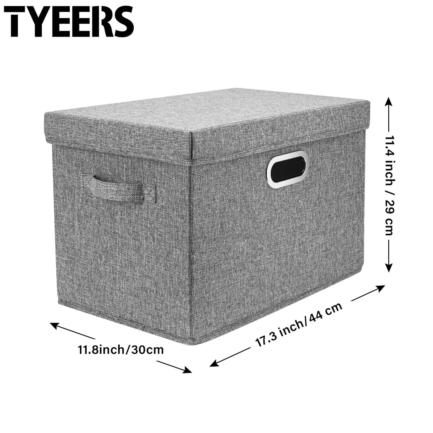 TYEERS Large Storage Box with Lid, Collapsible, Washable, Fabric Storage Box for Clothes, Wardrobe Storage, 44x30x29 cm, Set of 2, Grey