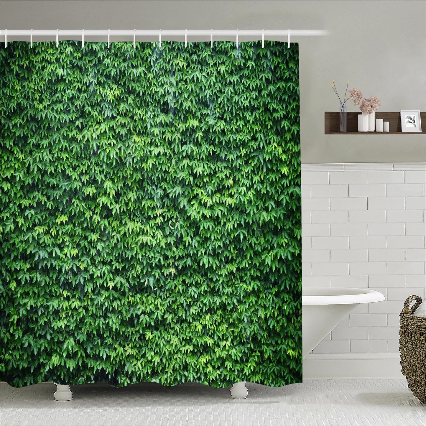 Symptoms Green Leaf Wall Garden Theme Shower Curtain with 12 Hooks for Outdoor Summer Bath Decoration 180x180cm