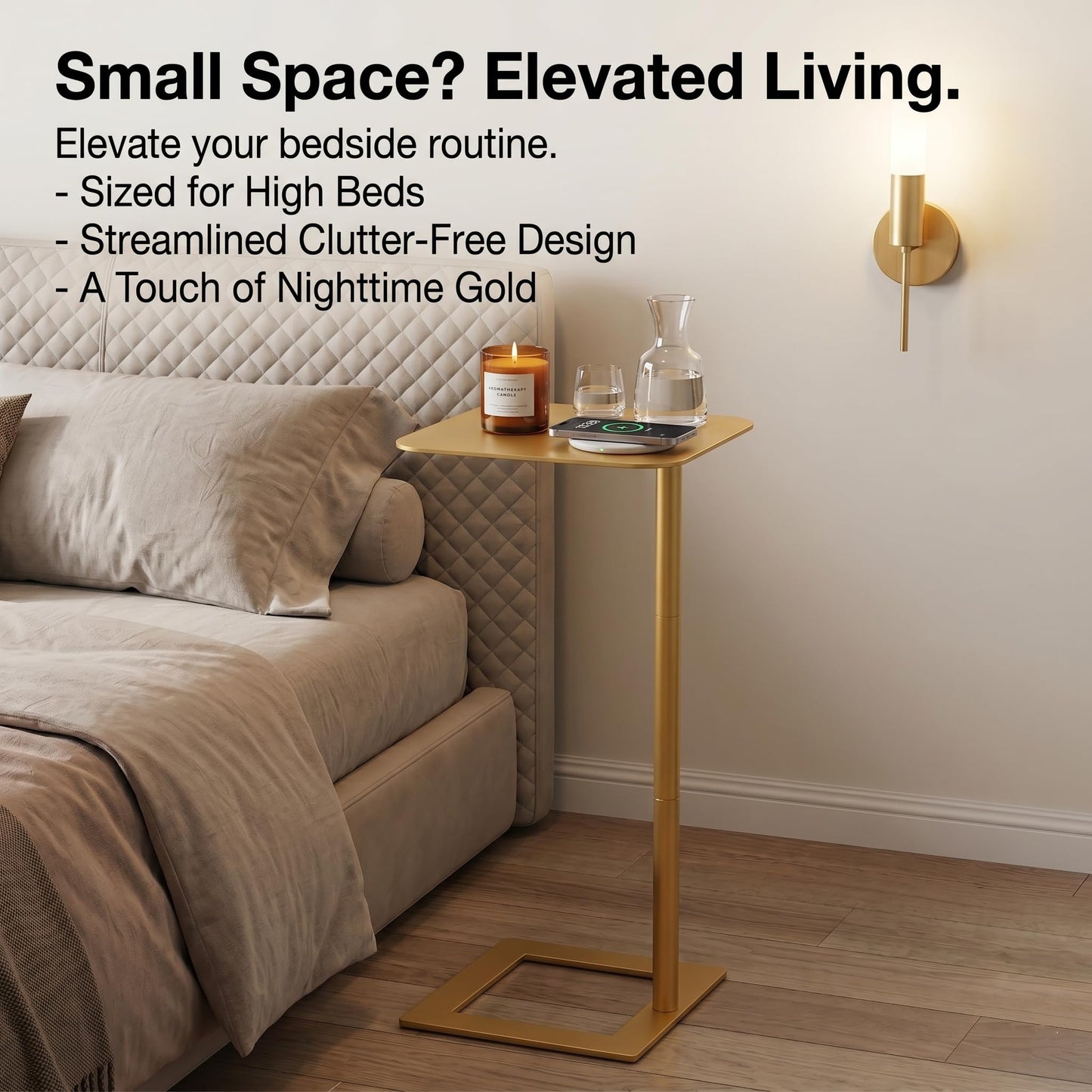 ZEXVIDA Modern Stable C Table End Table, 23.4" Tall, Square, Gold