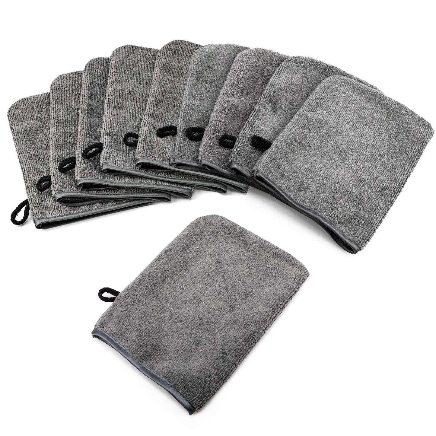 PHOGARY Pack of 10 Microfibre Body Wash Mitts, Soft Face Cleansing Mitts, Bath SPA Terry Cloth, Reusable Makeup Remover Mitt Gloves, 15x21 cm, Grey