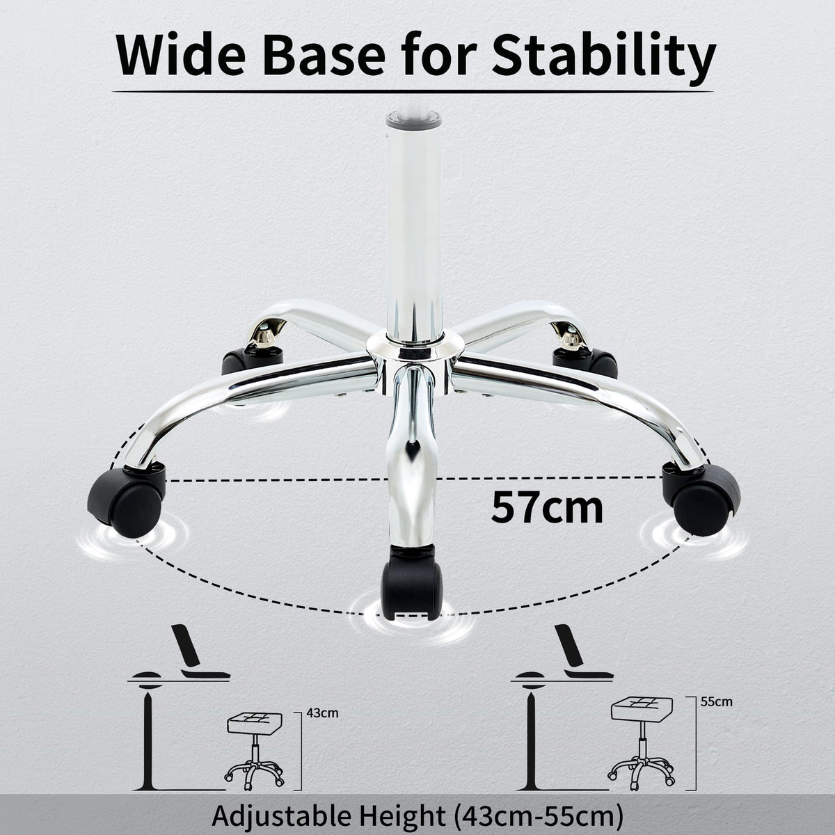 FIRAVOE Ergonomic Desk Stool with Wheels Adjustable Height 43.5–54.5 cm 136 kg Capacity Faux Leather Office Stool