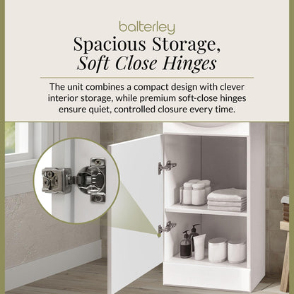 Balterley Vanity Unit with Basin Floor Standing, Soft Close Single Door with Curve Sink and Handle, Bathroom Vanity Units with Basin