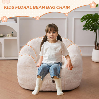 MAXYOYO Kids Floral Shaped Bean Bag Sofa, Includes Filling, Faux Fur Fabric