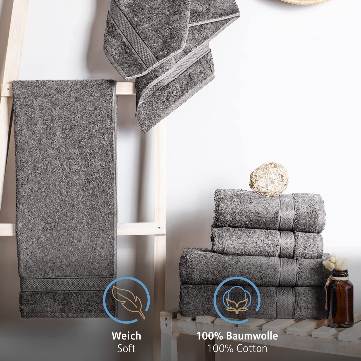 Komfortec Set of 2 Hand Towels 50 x 100 cm 100% Cotton 470 g/m² Terry Cloth Soft Anthracite Grey