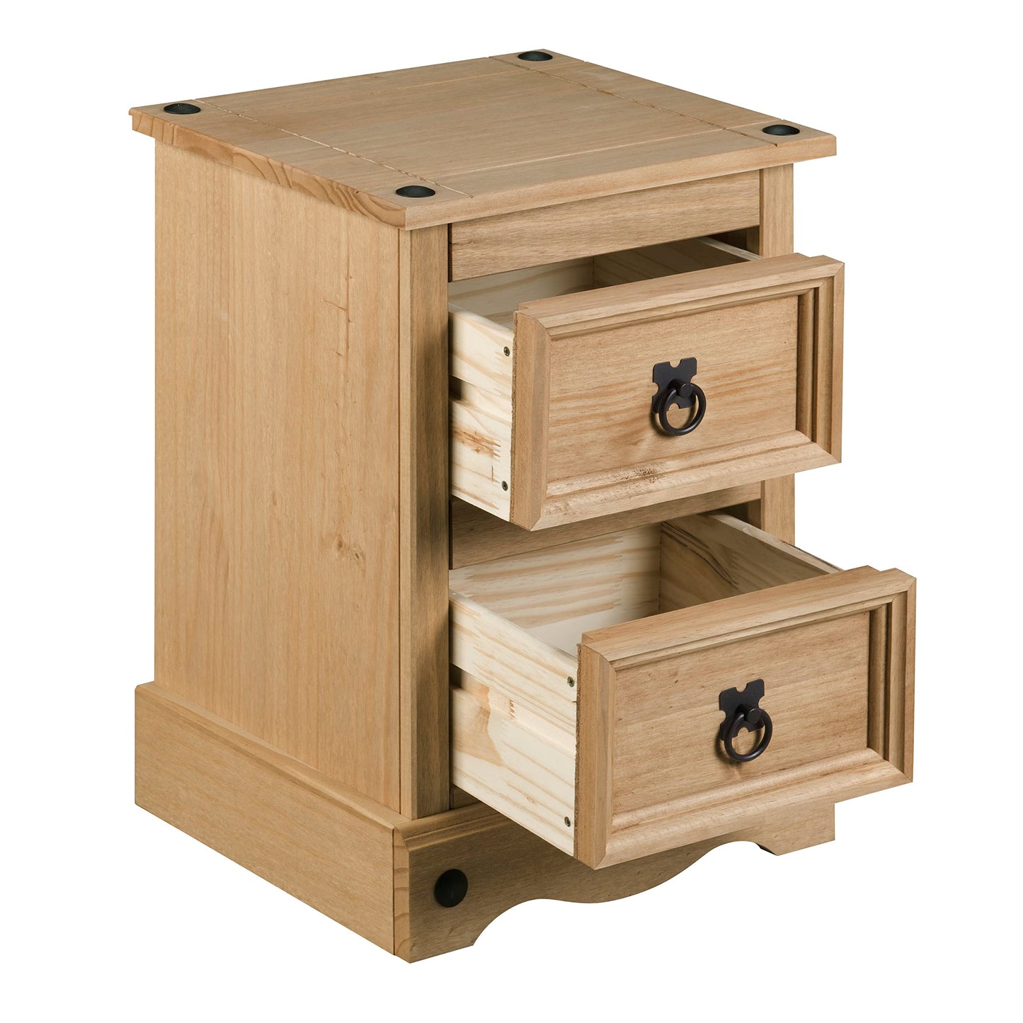 Corona Bedside Table 2 Drawer Side End Mexican Solid Waxed Pine