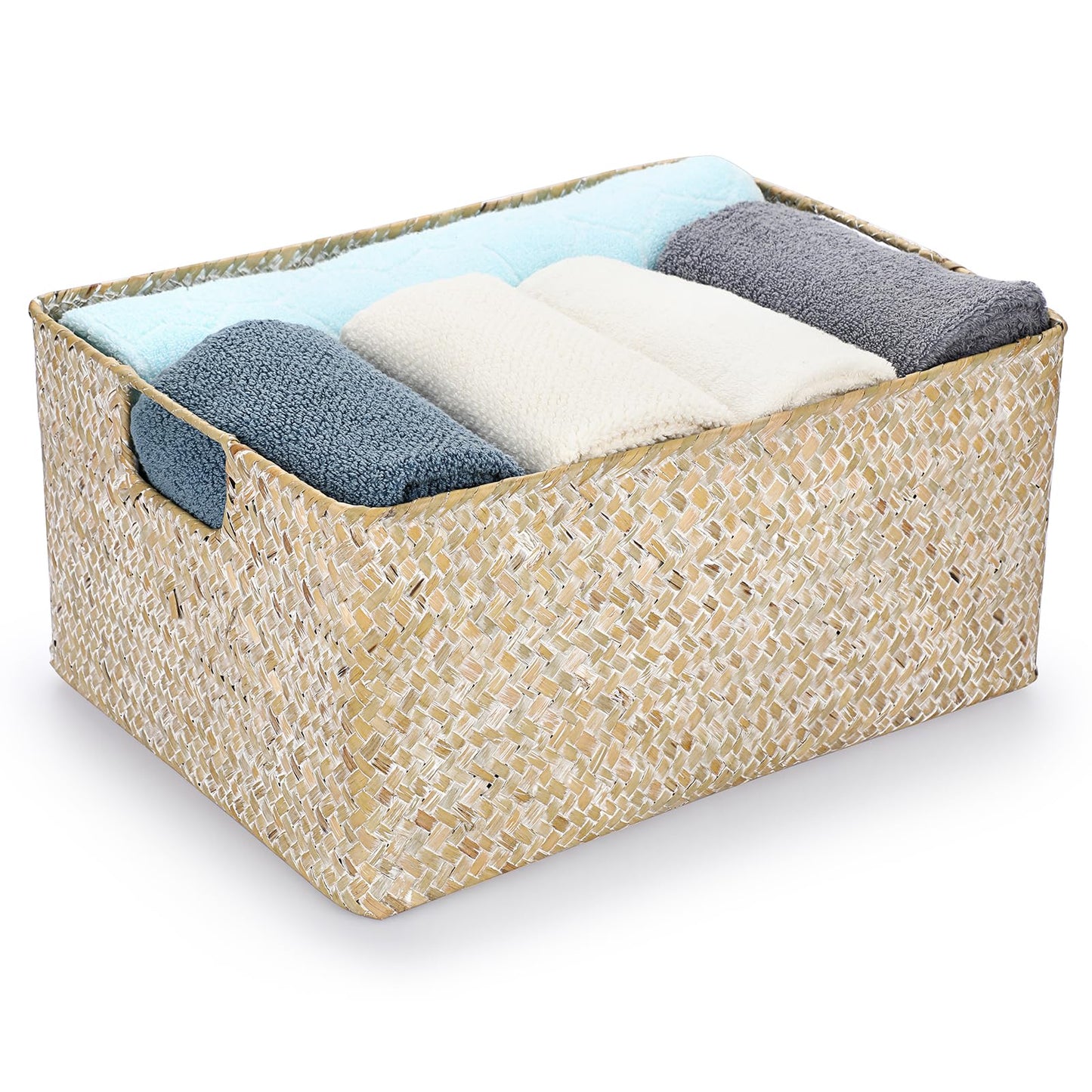 IGNPION Seagrass Storage Basket Woven Seagrass Desktop Rectangular Bathroom Storage Organiser Box