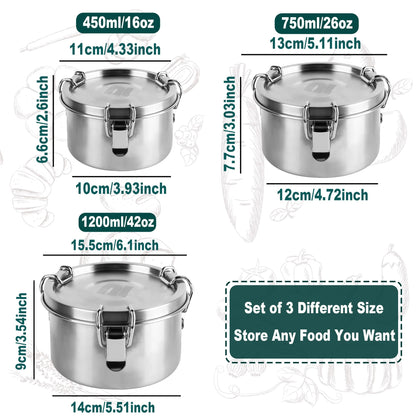 nicelock Stainless Steel Food Containers with Airtight Lid Set of 3 Leak Proof Metal Lunch Bento Box for Kids Student Women Reusable Stackable Kitchen