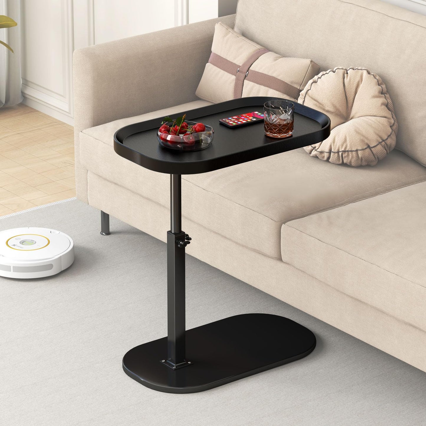 YUTVCZO Adjustable Height C Shaped Side Table, 360°Swivel Sofa C Tables That Slide Under, Small Tv Tray for Sofa Arm and Bedside