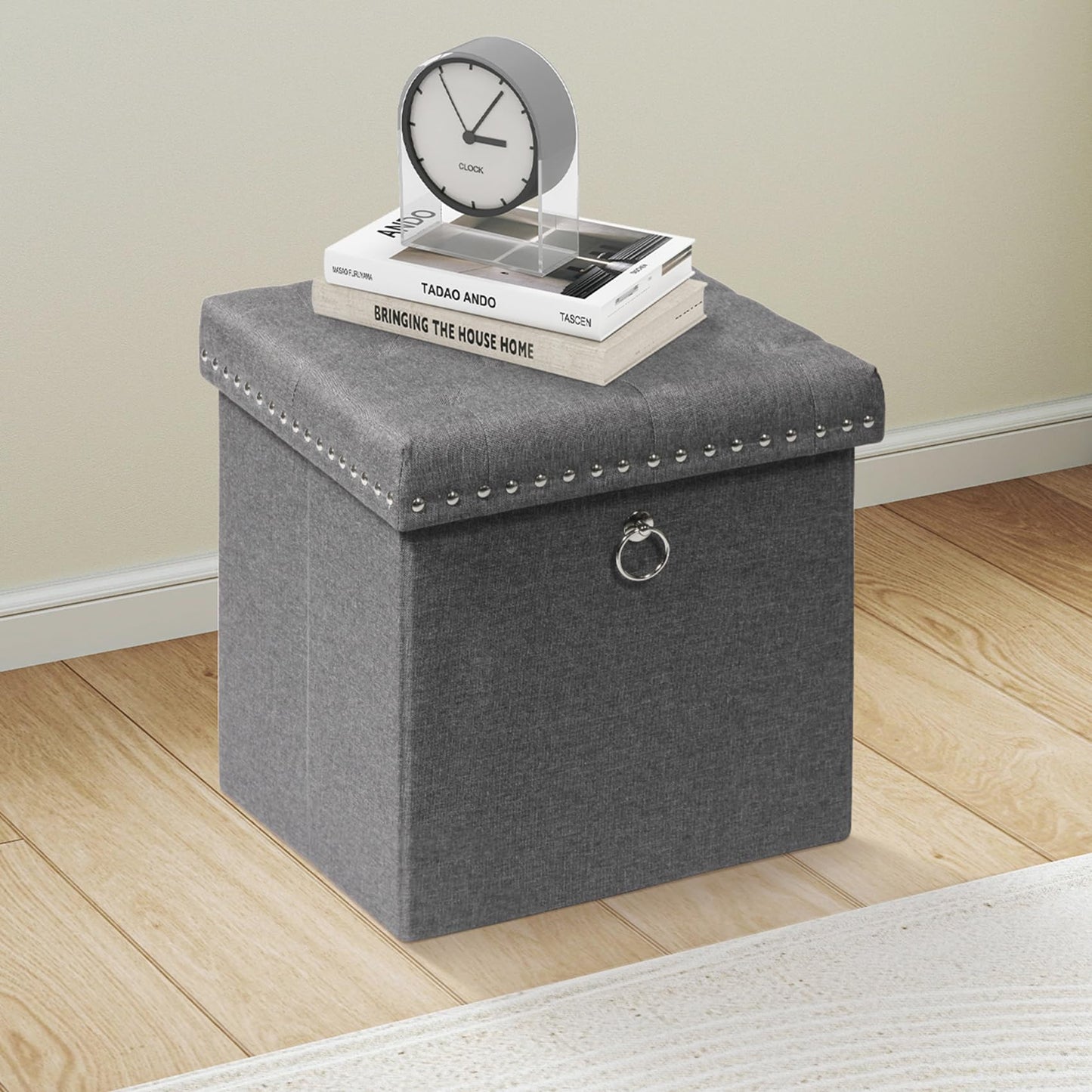 Bonlife Cube Ottoman with Tray, Foldable Storage Footstool, 150kg Capacity