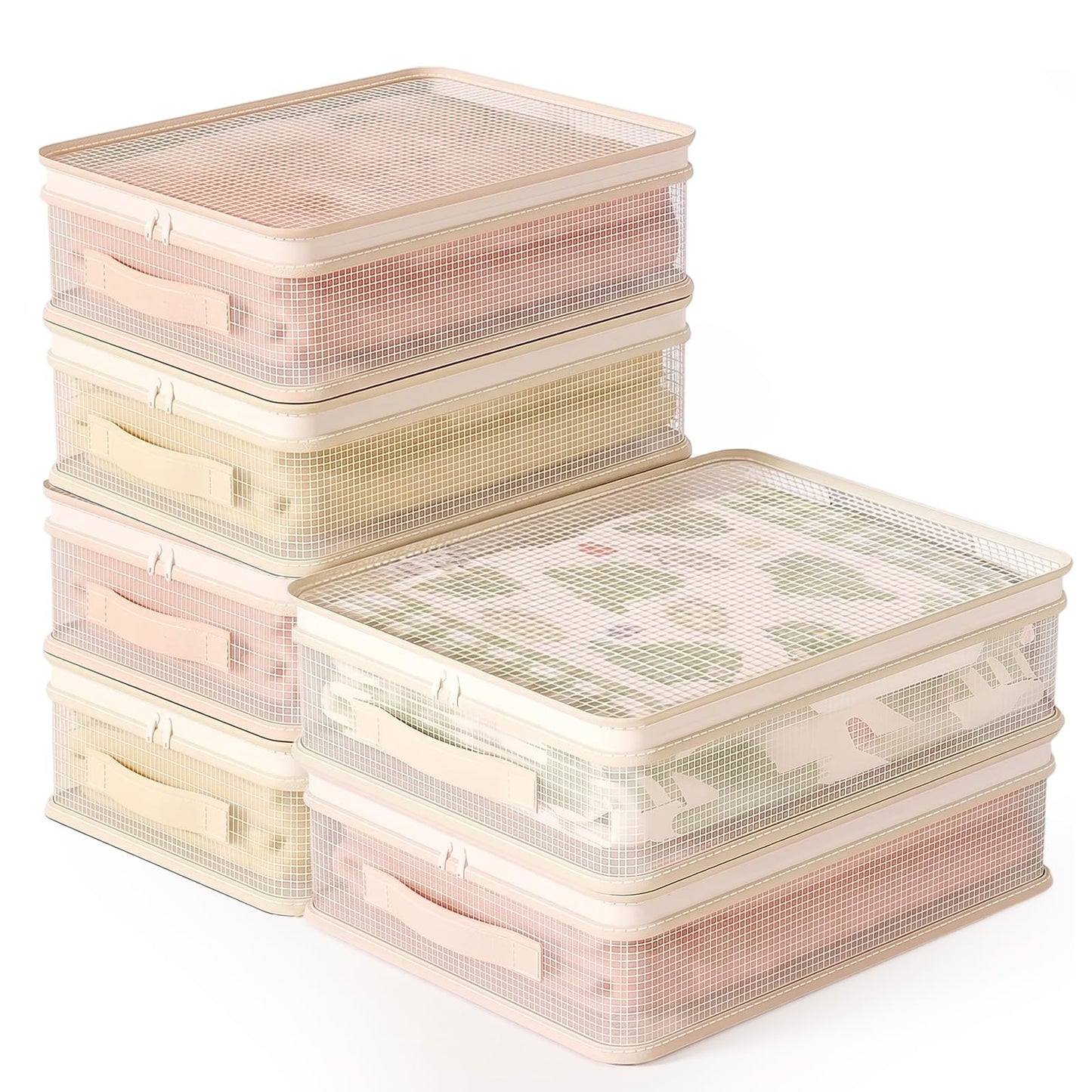 6 Pack PVC Mesh Storage Bags with Handles, 40 x 30 x 12 cm Clear Zippered Organizer Foldable Plastic Clothes Organiser Bag Underbed Storage Bags Bed