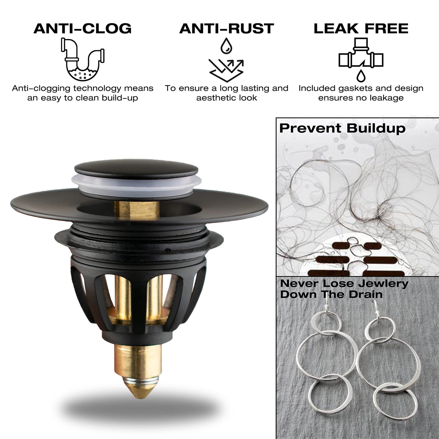 Xcel Home Matte Black Click Clack Pop-Up Basin Waste Plug Replacement 1 Pc