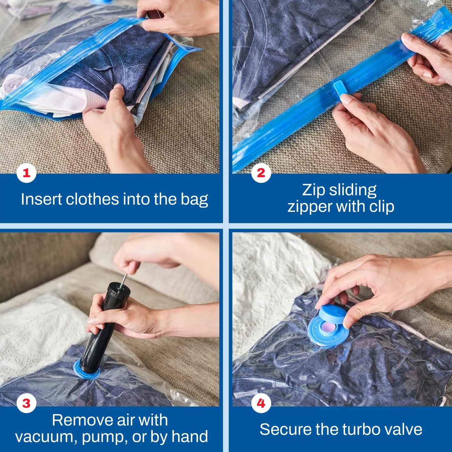 Spacesaver Vacuum Storage Bags for Clothes - Jumbo 4-Pack Clothes & Bedding Vacuum Packs with Pump
